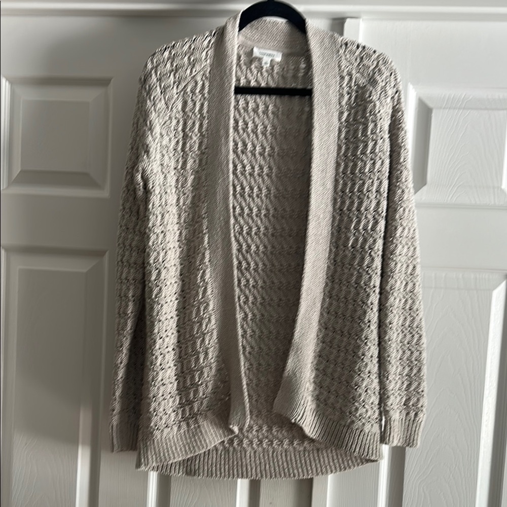 Cozy Taupe Ooen Weave Haven Cable Knit Cardigan